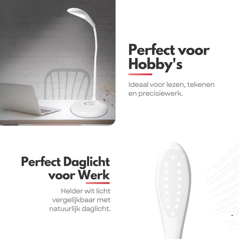 Verstelbare Draadloze LED Bureaulamp - RGB Kleuren - Dimbaar & Verstelbaar - Bureau Lamp Wit