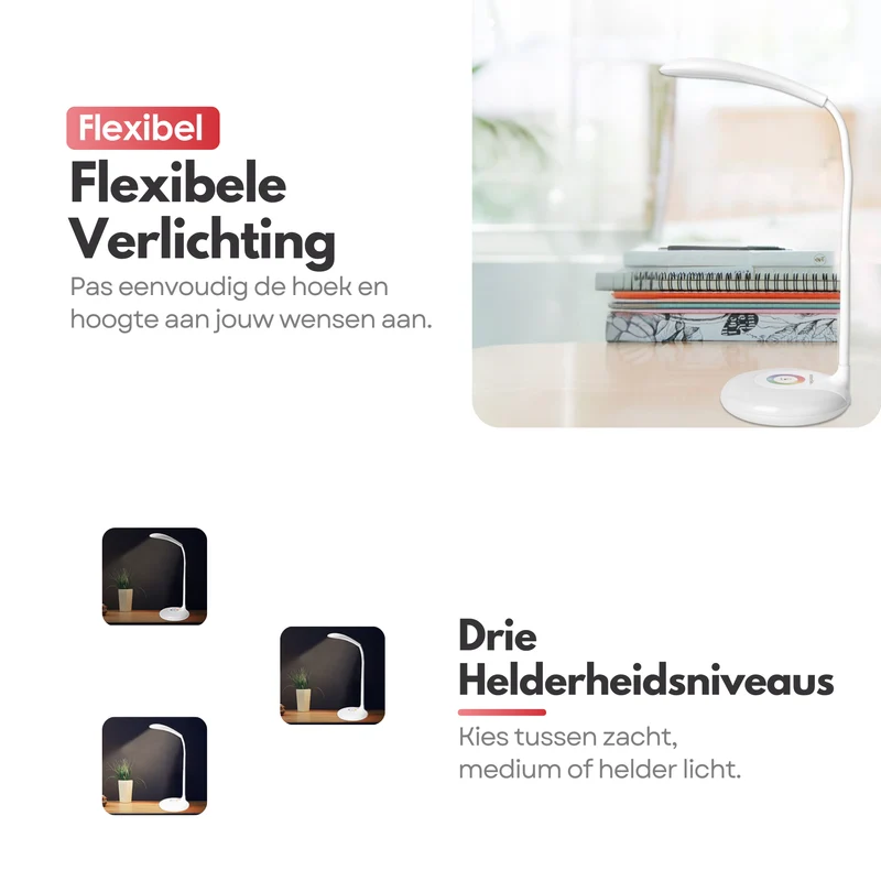 Verstelbare Draadloze LED Bureaulamp - RGB Kleuren - Dimbaar & Verstelbaar - Bureau Lamp Wit