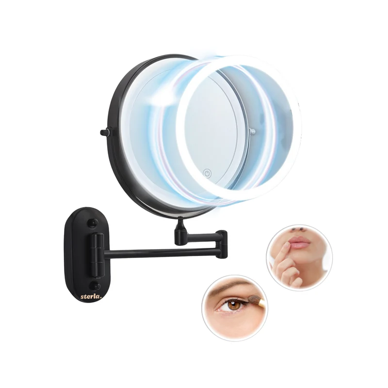 Badkamer Make-up Spiegel - met LED-verlichting - 10x Vergroting & Oplaadbaar met USB-C – Scheerspiegel Stijlvol en Functioneel - Zwart