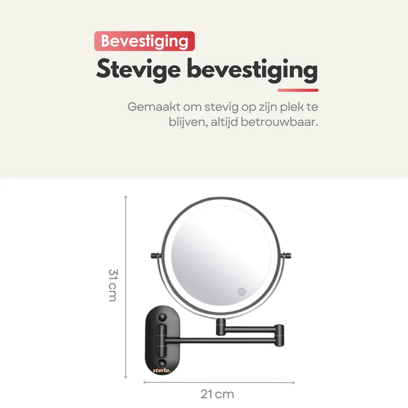 Badkamer Make-up Spiegel - met LED-verlichting - 10x Vergroting & Oplaadbaar met USB-C – Scheerspiegel Stijlvol en Functioneel - Zwart