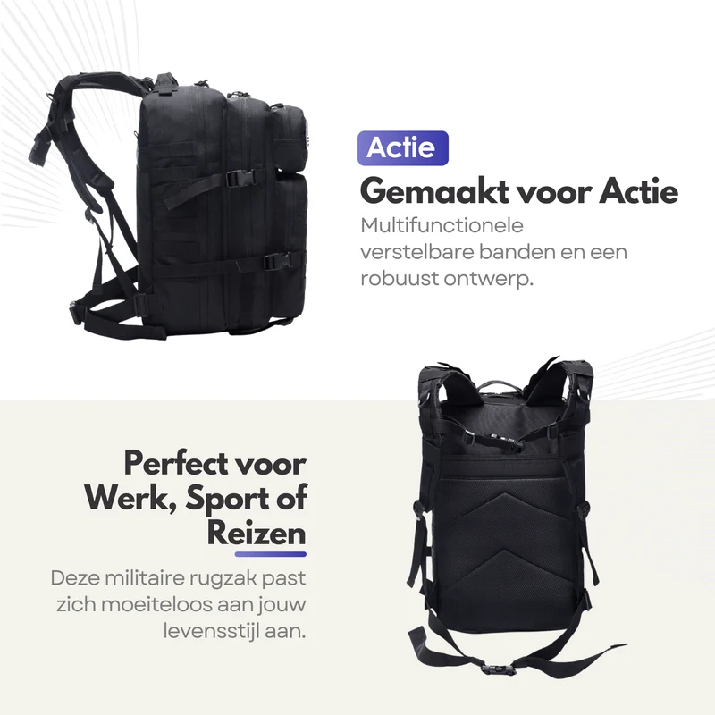 Tactische Militaire Rugzak 45L – Waterafstotende Backpack met Laptopvak voor Outdoor en Avontuur - Zwart