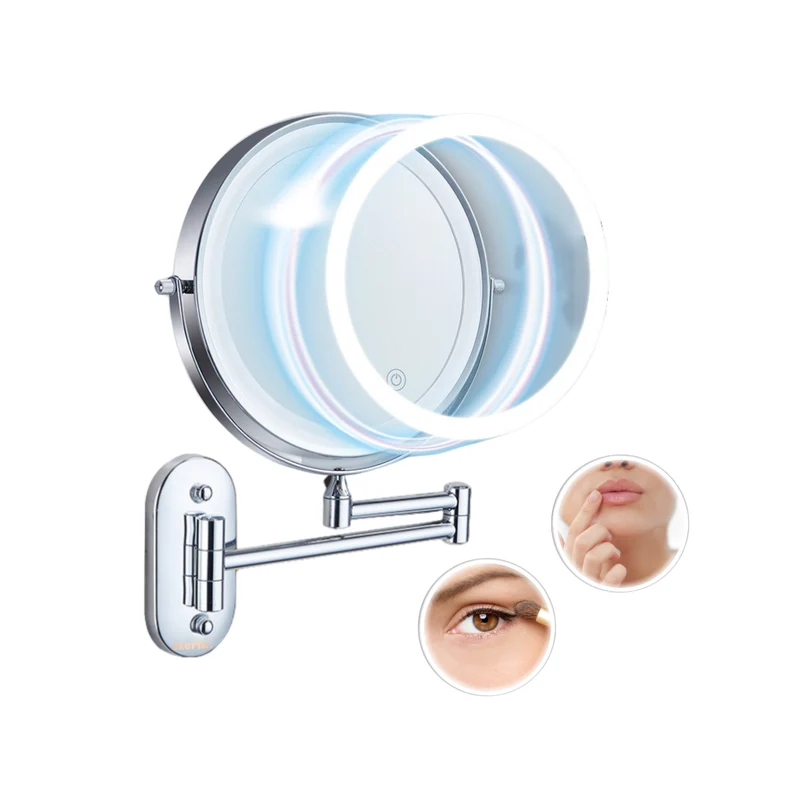 Badkamer Make-up Spiegel - met LED-verlichting - 10x Vergroting & Oplaadbaar met USB-C – Scheerspiegel Stijlvol en Functioneel - Zilver