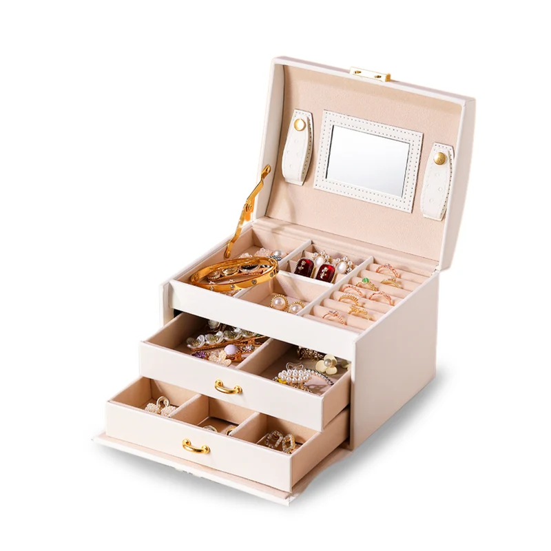 Luxe Sieradendoos met Slot – 14 Compartimenten - Opbergsysteem met Spiegel en Slot voor Jouw Sieraden - Wit