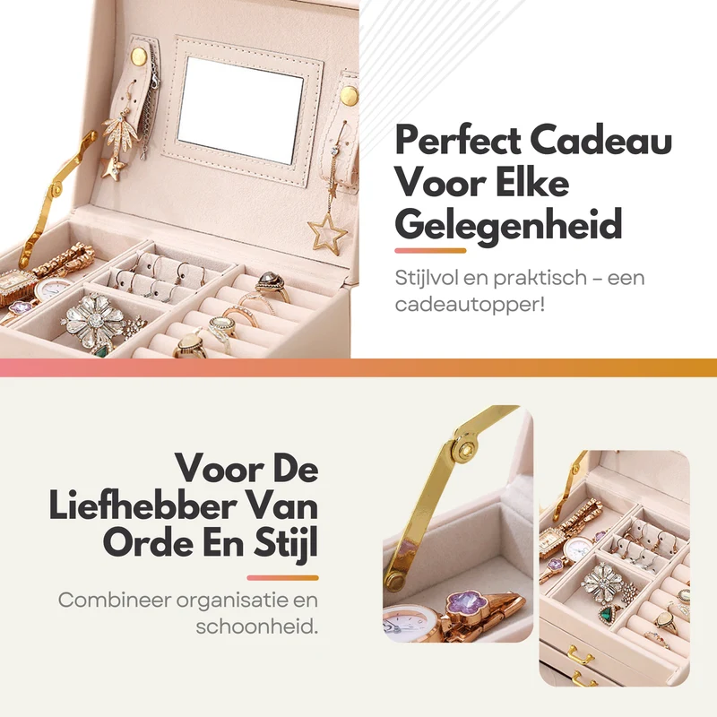 Luxe Sieradendoos met Slot – 14 Compartimenten - Opbergsysteem met Spiegel en Slot voor Jouw Sieraden - Wit