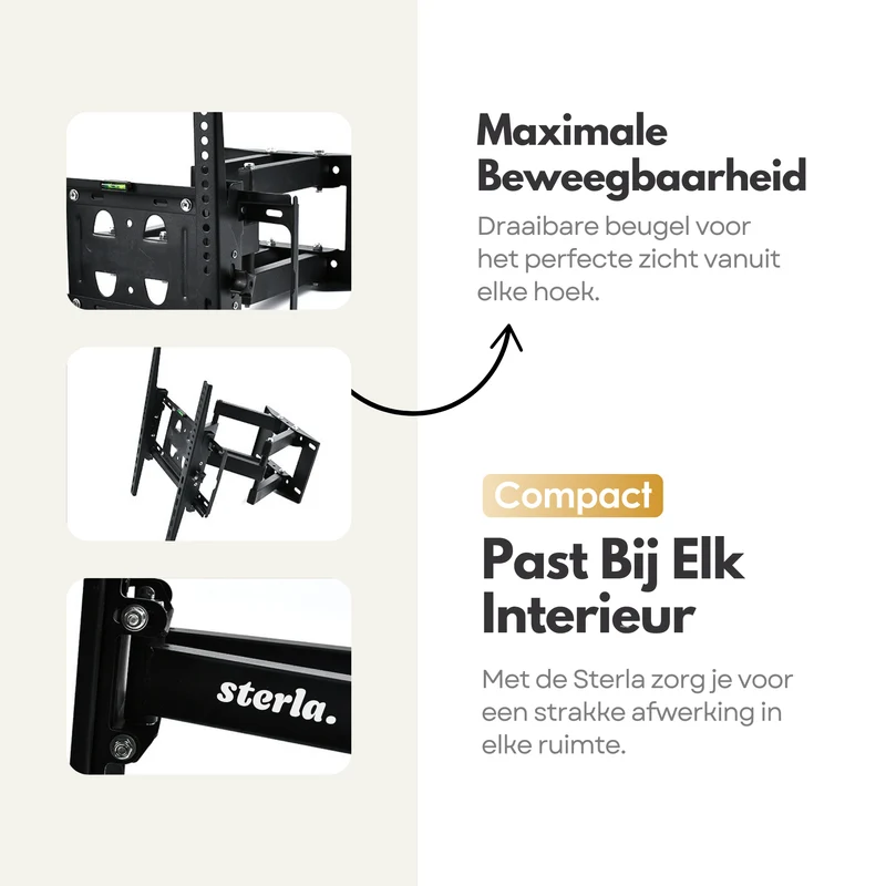 Sterla TV Muurbeugel – Draaibaar en Kantelbaar – Full Motion Beugel Geschikt voor 26-55 Inch TV’s tot 45KG – Universeel Ontwerp