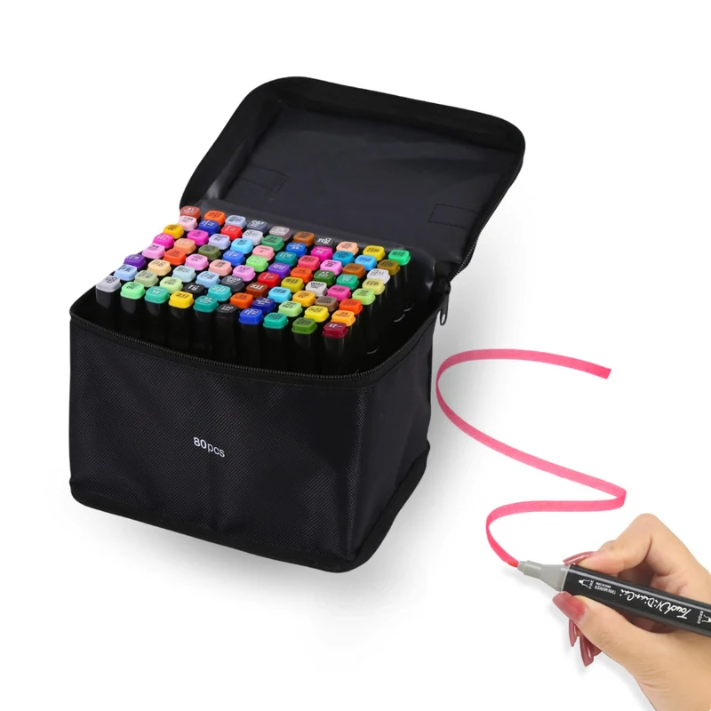 Sterla Premium Twinmarkers Stiften – 80-delige Alcohol Markerset met Drie Tips in Eén Marker, Inclusief Opbergtas