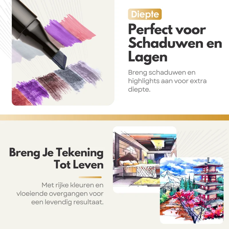 Sterla Premium Twinmarkers Stiften – 80-delige Alcohol Markerset met Drie Tips in Eén Marker, Inclusief Opbergtas