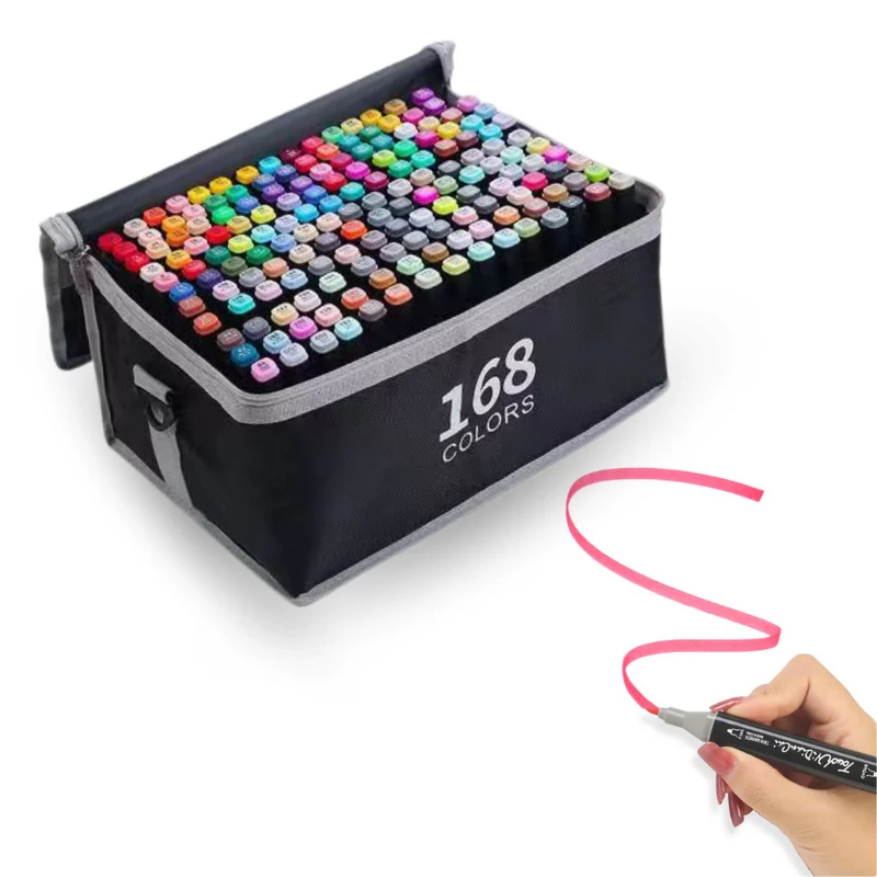 Sterla Premium Twinmarkers Markeerstiften – 168-delige Alcohol Markers Stiften met Drie Tips in Eén Marker en Inclusieve Opbergtas