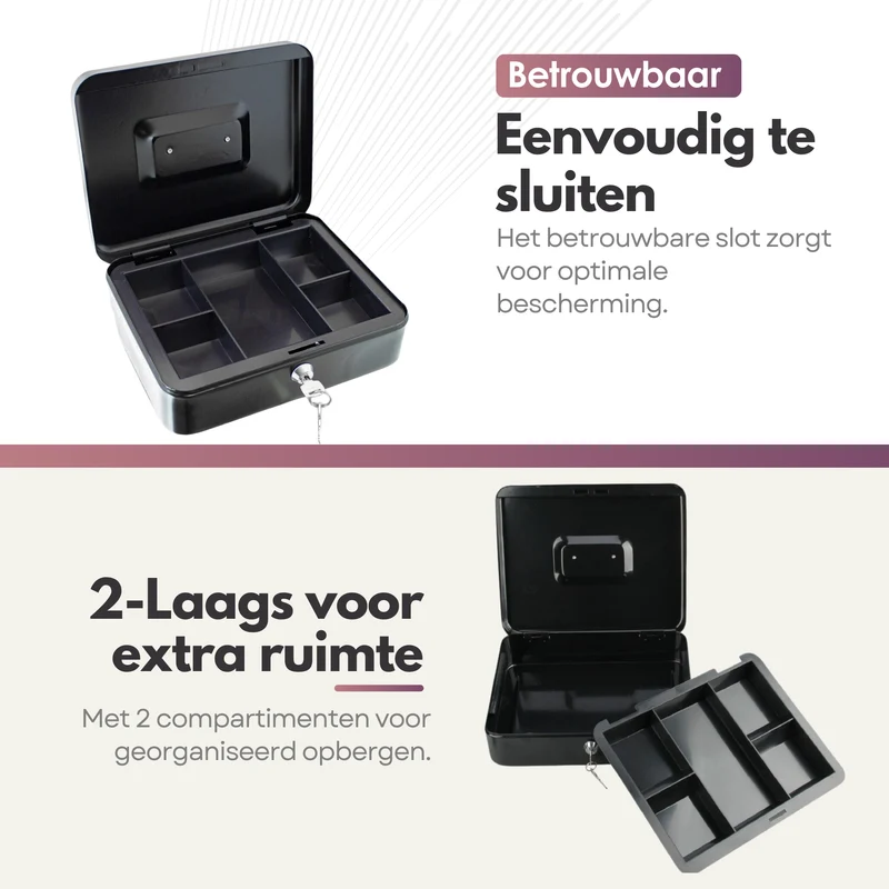 Sterla Geldkist – Metalen Geldkistje 20 x 16 x 9 cm Robuuste Geldkluis voor Veilig Geldbeheer – Zwart