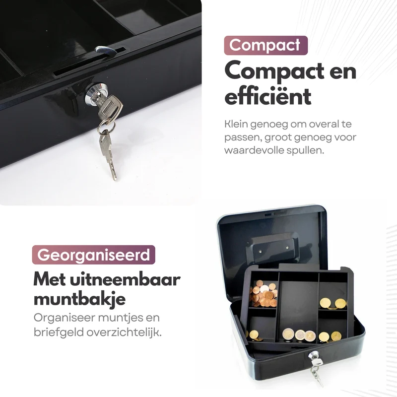 Sterla Geldkist – Metalen Geldkistje 20 x 16 x 9 cm Robuuste Geldkluis voor Veilig Geldbeheer – Zwart