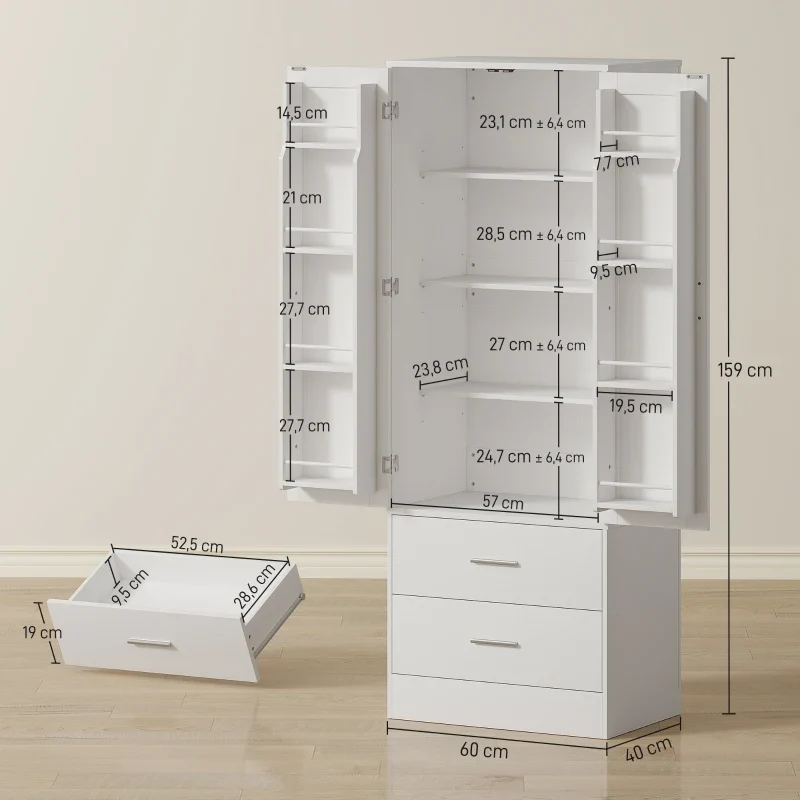 Nancy's Pattada Keukenkast - Buffetkast - Opbergkast - Vitrinekast - Wit - ± 60 x 40 x 160 cm