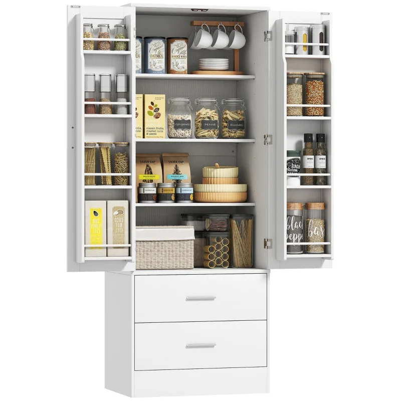 Nancy's Pattada Keukenkast - Buffetkast - Opbergkast - Vitrinekast - Wit - ± 60 x 40 x 160 cm
