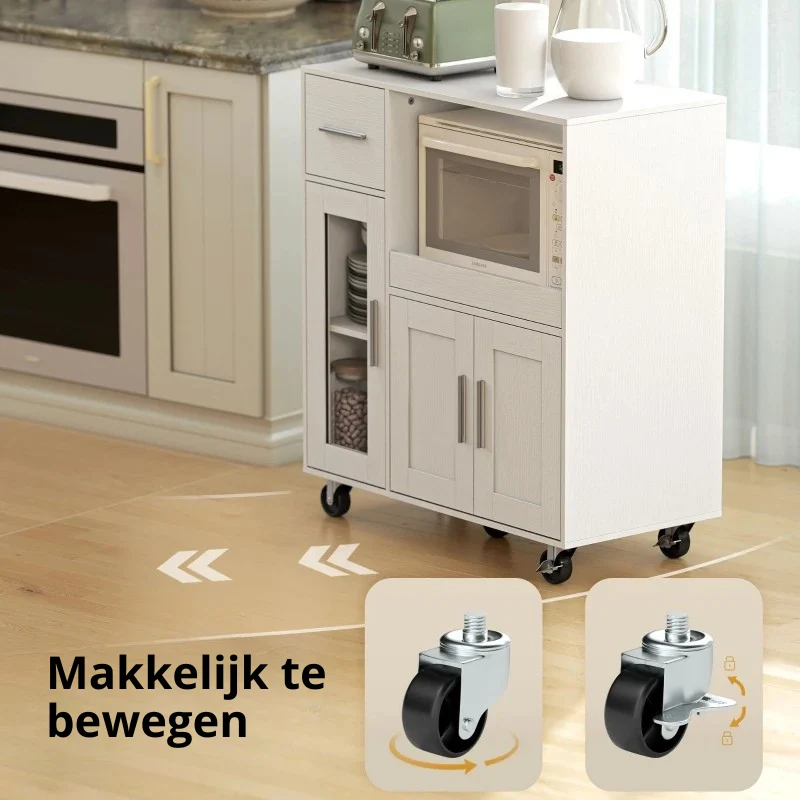 Nancy's Pasturo Keukenkast - Opbergkast - Keukentrolley - Wit - ± 80 x 40 x 90 cm