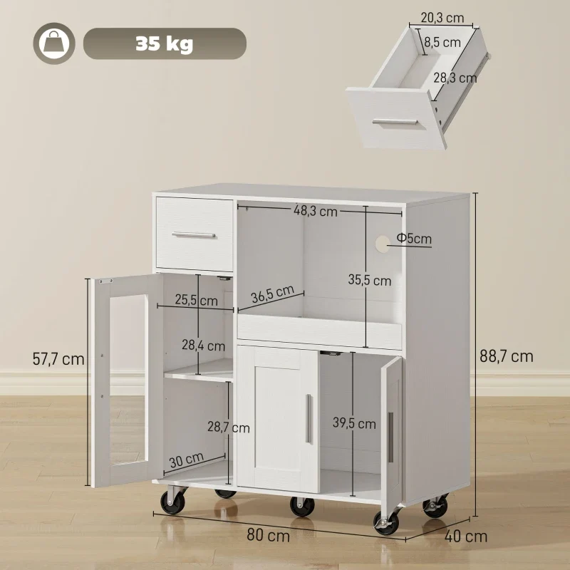 Nancy's Pasturo Keukenkast - Opbergkast - Keukentrolley - Wit - ± 80 x 40 x 90 cm
