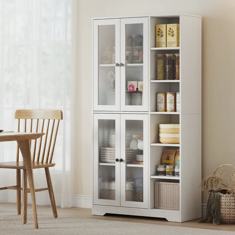 Nancy's Partinico Keukenkast - Hoge Opbergkast - Buffetkast - Wit - ± 90 x 35 x 170 cm