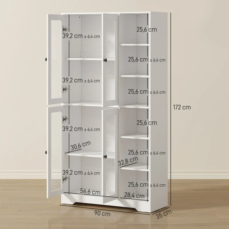 Nancy's Partinico Keukenkast - Hoge Opbergkast - Buffetkast - Wit - ± 90 x 35 x 170 cm
