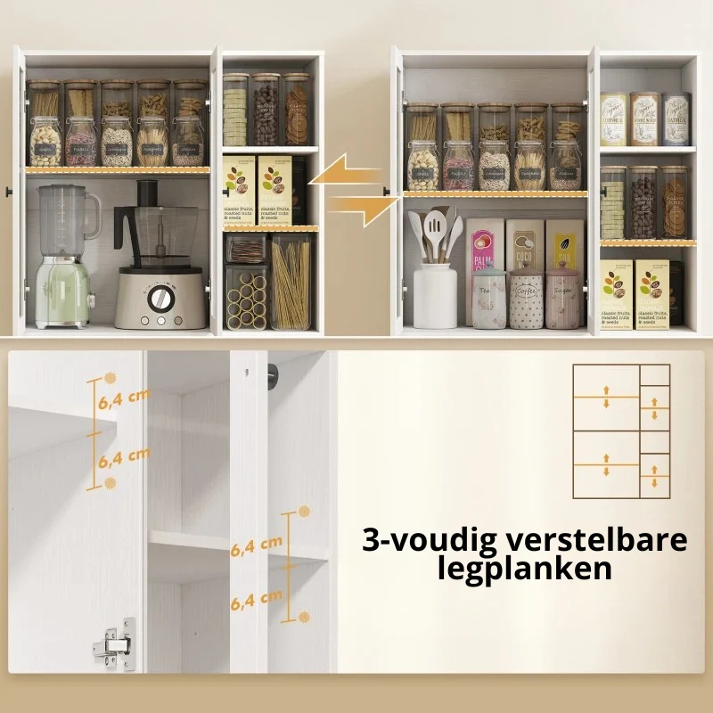 Nancy's Partinico Keukenkast - Hoge Opbergkast - Buffetkast - Wit - ± 90 x 35 x 170 cm