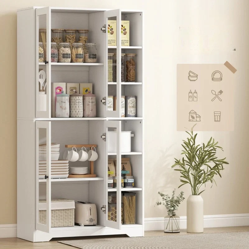 Nancy's Partinico Keukenkast - Hoge Opbergkast - Buffetkast - Wit - ± 90 x 35 x 170 cm
