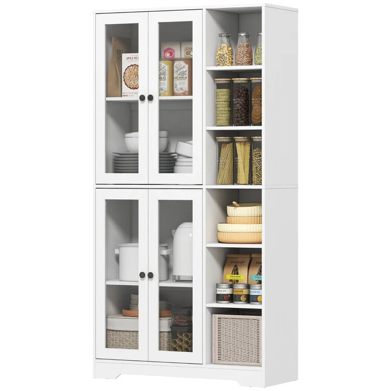Nancy's Partinico Keukenkast - Hoge Opbergkast - Buffetkast - Wit - ± 90 x 35 x 170 cm