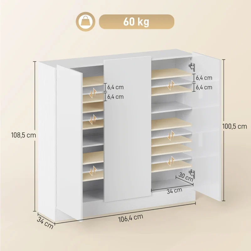 Nancy's Montecorice Schoenenkast - Opbergkast voor Schoenen - Schoenenrek - Wit - ± 105 x 35 x 110 cm