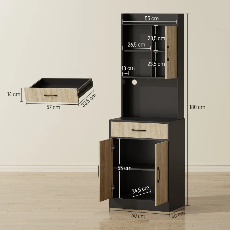 Nancy's Orbetello Keukenkast - Buffetkast - Opbergkast - Hout / Zwart - 60 x 40 x 180 cm