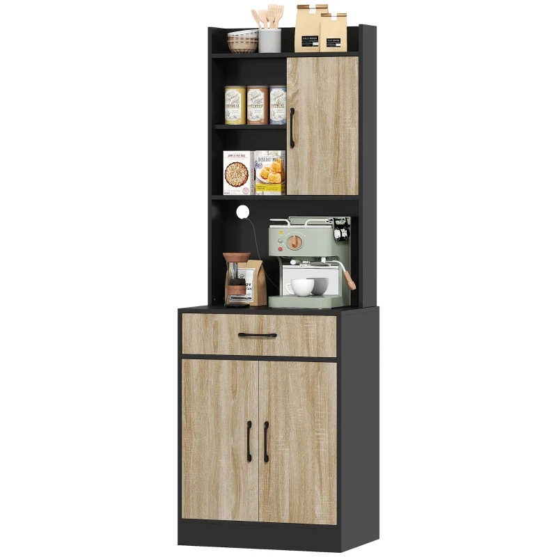 Nancy's Orbetello Keukenkast - Buffetkast - Opbergkast - Hout / Zwart - 60 x 40 x 180 cm