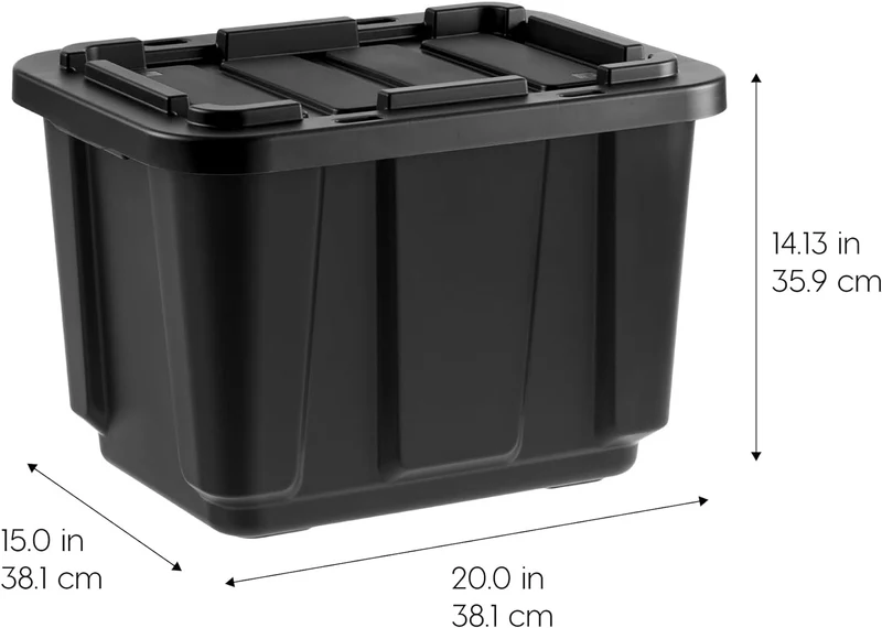 IRIS USA 11.5Gal/46Qt 4 Pack All-Weather Heavy-Duty Stackable Storage Plastic Bin Tote Container with Quick Snap Lid, (20" L x 15" W x 14" H), Black