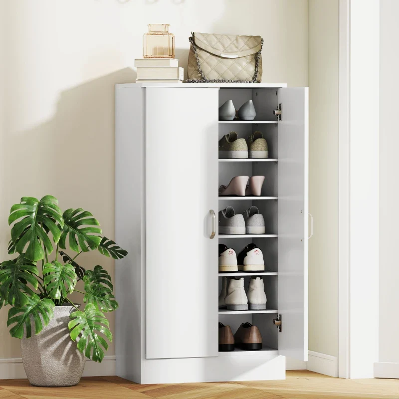 Nancy's Mirano Schoenenkast - Opbergkast voor Schoenen - Schoenenrek - Wit - ± 55 x 35 x 110 cm