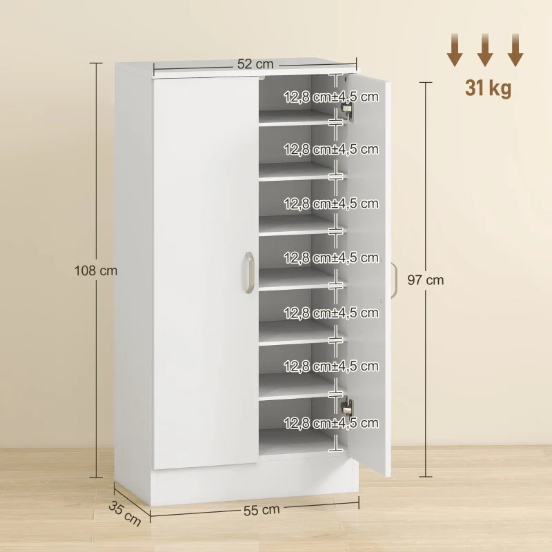 Nancy's Mirano Schoenenkast - Opbergkast voor Schoenen - Schoenenrek - Wit - ± 55 x 35 x 110 cm