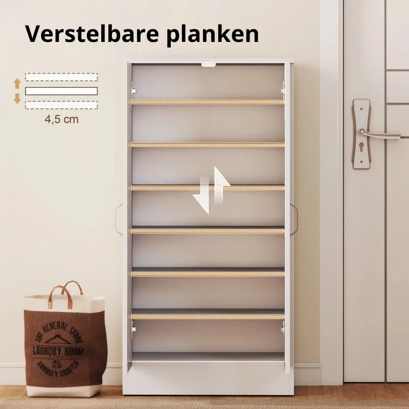 Nancy's Mirano Schoenenkast - Opbergkast voor Schoenen - Schoenenrek - Wit - ± 55 x 35 x 110 cm