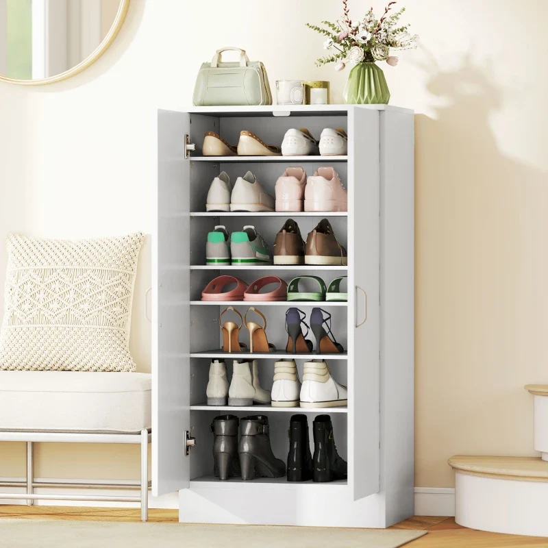 Nancy's Mirano Schoenenkast - Opbergkast voor Schoenen - Schoenenrek - Wit - ± 55 x 35 x 110 cm