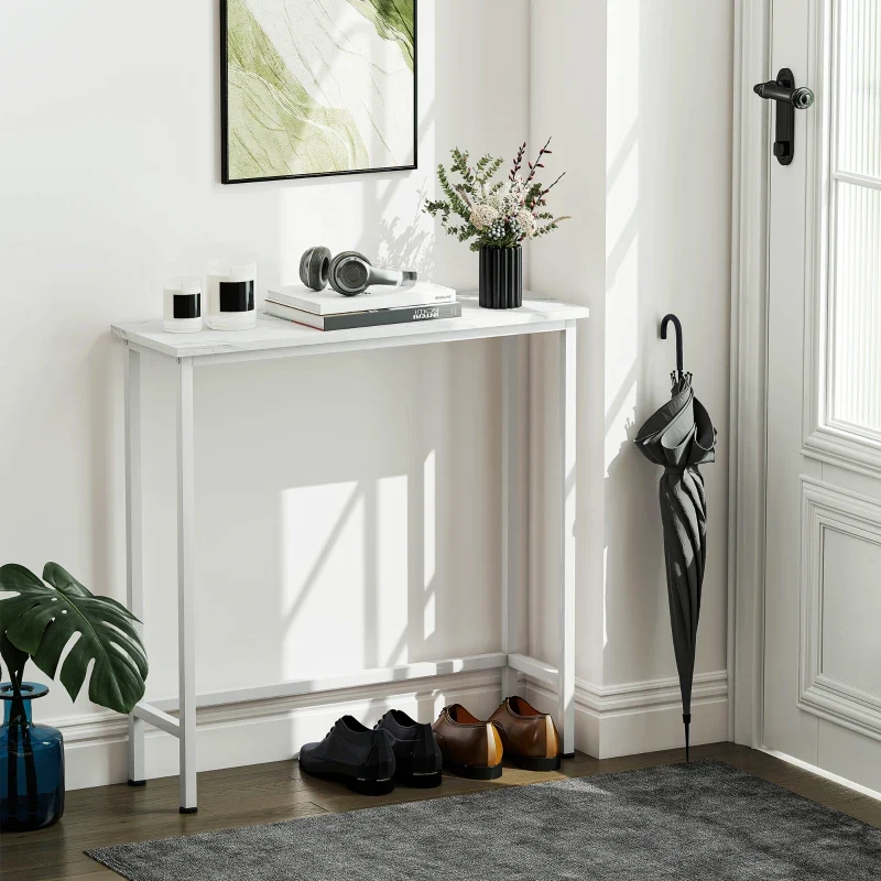 Nancy's Menaggio Sidetable - Consoletafel - Bijzettafel - Wit - Marmerlook - ± 75 x 25 x 75 cm