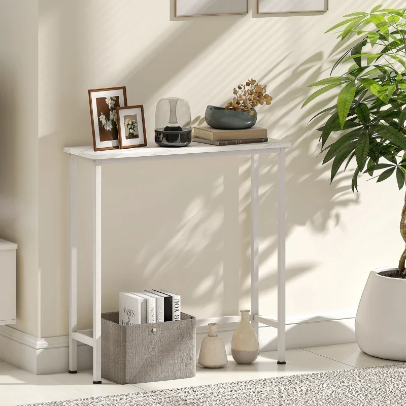Nancy's Menaggio Sidetable - Consoletafel - Bijzettafel - Wit - Marmerlook - ± 75 x 25 x 75 cm