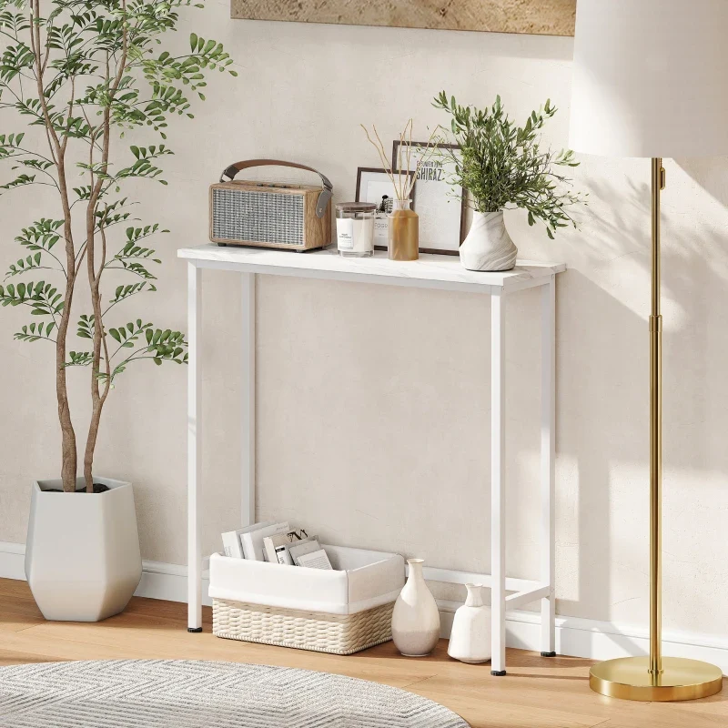 Nancy's Menaggio Sidetable - Consoletafel - Bijzettafel - Wit - Marmerlook - ± 75 x 25 x 75 cm
