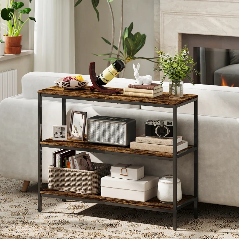 Nancy's Melzo Sidetable - Consoletafel - Bijzettafel - Bruin / Zwart - ± 100 x 35 x 80 cm