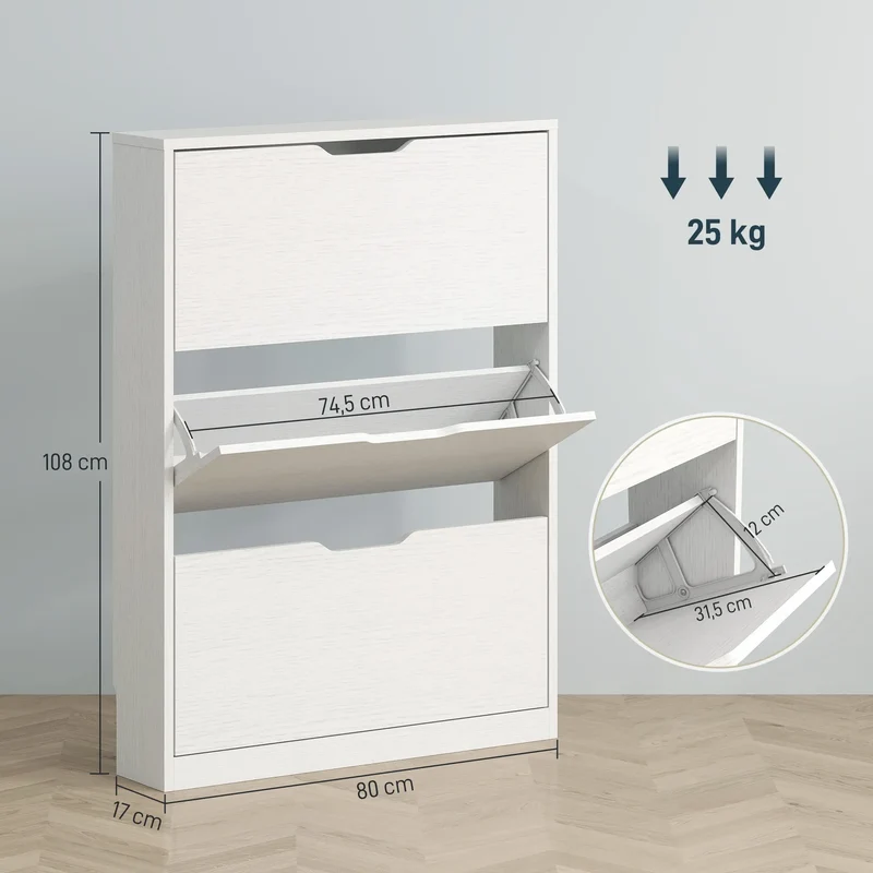 Nancy's Cropani Schoenenkast - Opbergkast voor Schoenen - Wit - ± 80 x 20 x 110 cm