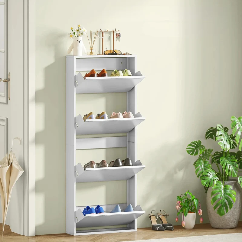 Nancy's Formigine Schoenenkast - Opbergkast voor Schoenen - Wit - ± 55 x 15 x 140 cm