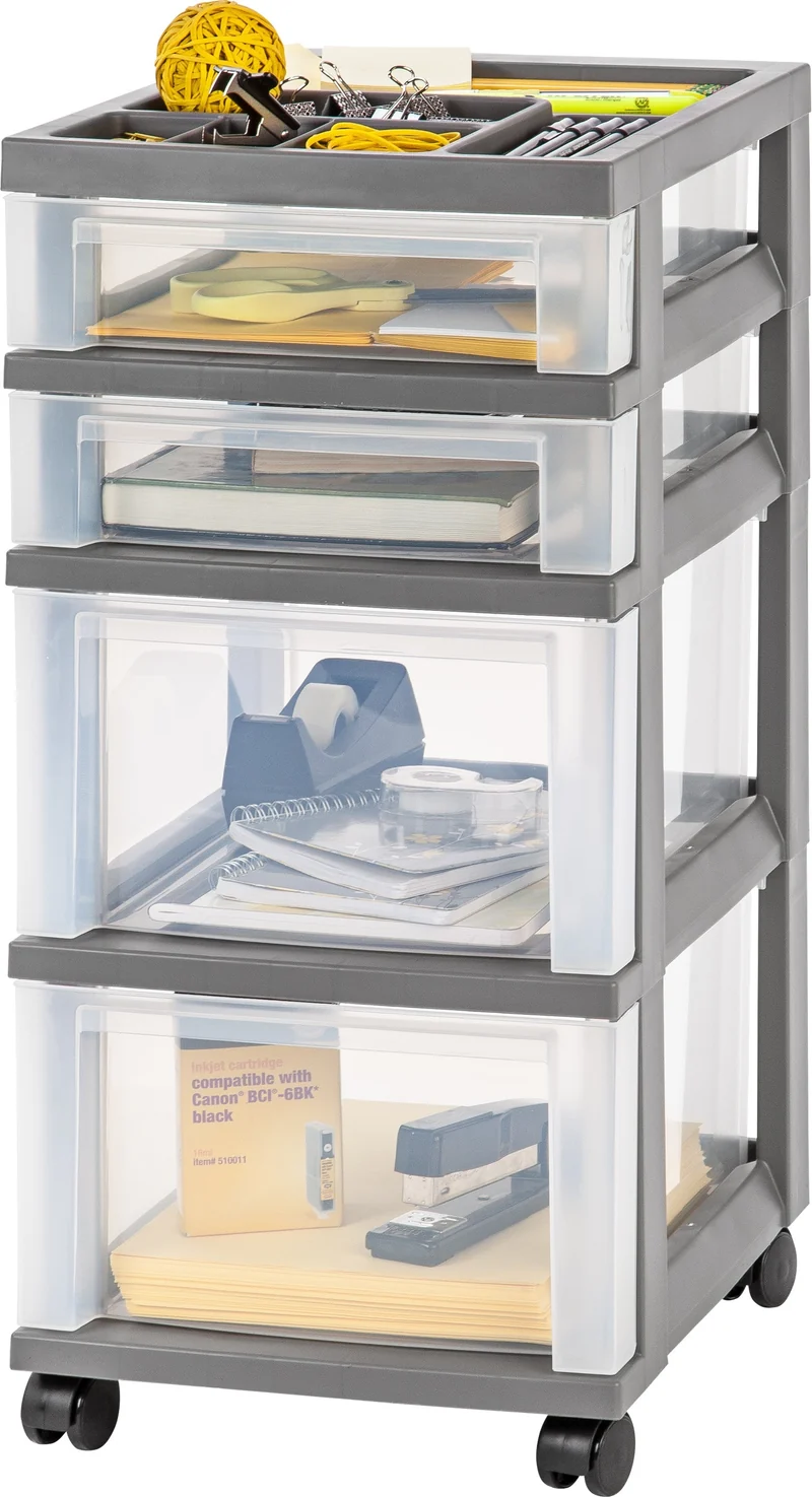 Storage Cart with Organizer Top - 4 Drawer