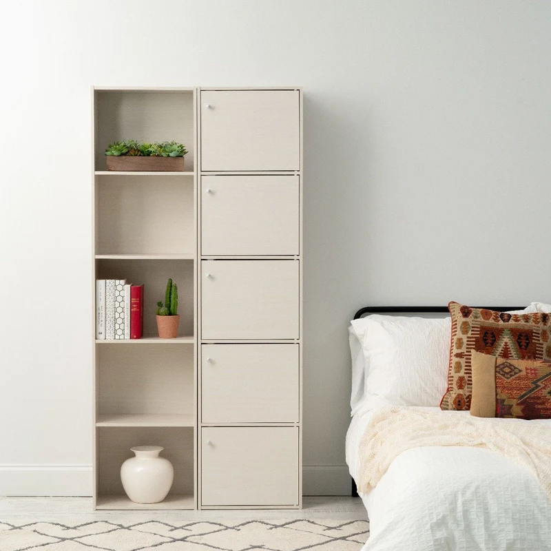 Wood Storage Shelf 5 Tiers with 5 Doors