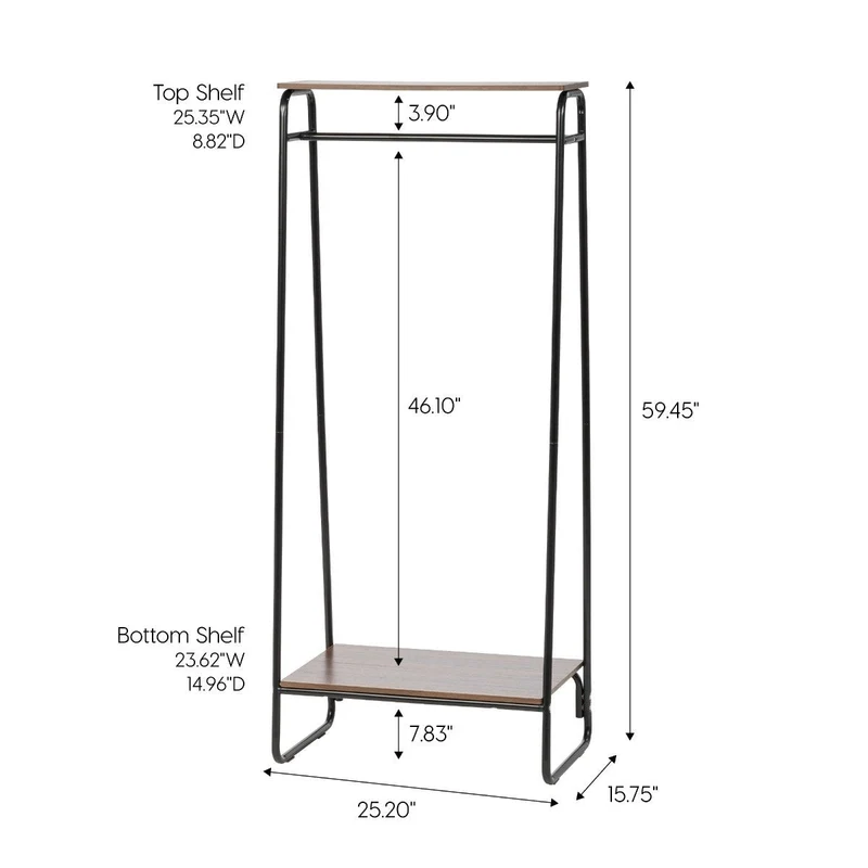 Metal Garment Rack with Wood Shelf - 2 Shelf