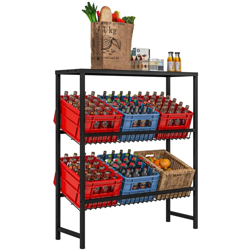 Nancy's Marcieira Krattenrek - Stellingkast - 2 Niveaus - Zwart - Staal - ± 100 x 35 x 115 cm