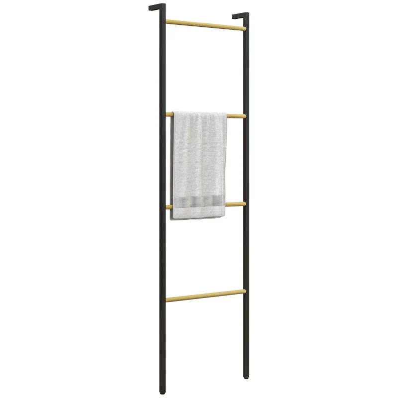 Nancy's Pinhancos Wand Handdoekrek - Badkamer Handdoekhouder - Zwart / Hout - Staal / Bamboe - ± 50 x x 170 cm