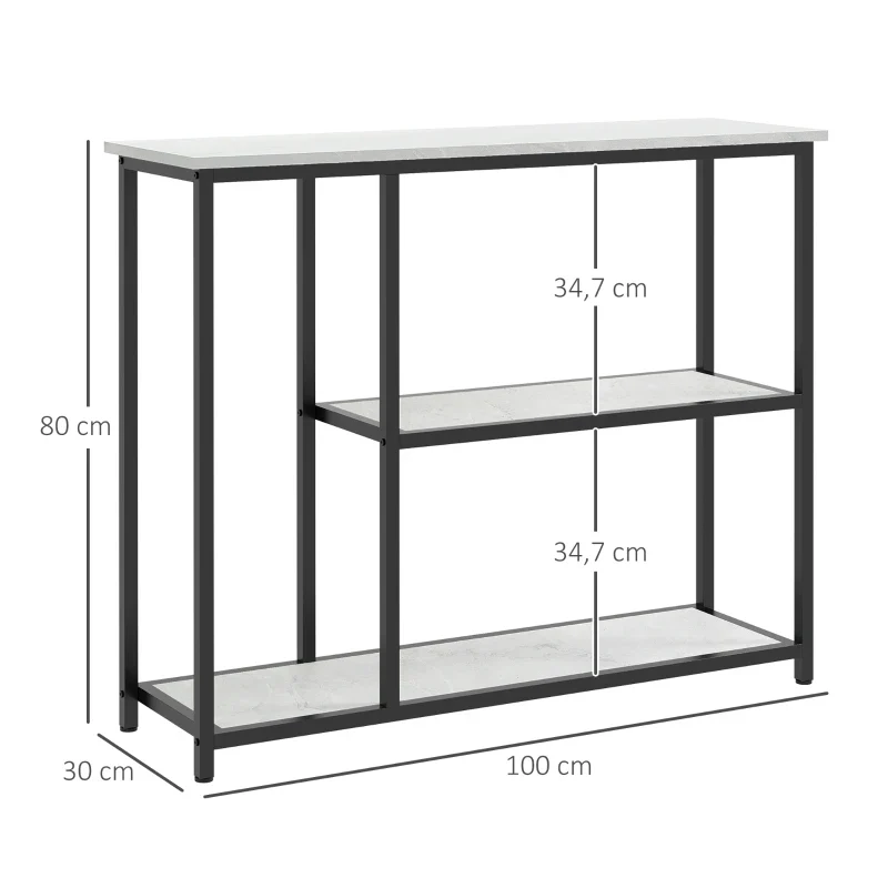 Nancy's Bornes Sidetable - Consoletafel - Dressoir - Bijzettafel - Wit / Zwart - Marmerlook - Staal - 100 x 30 x 80 cm