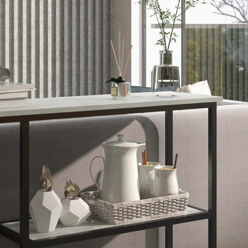Nancy's Bornes Sidetable - Consoletafel - Dressoir - Bijzettafel - Wit / Zwart - Marmerlook - Staal - 100 x 30 x 80 cm