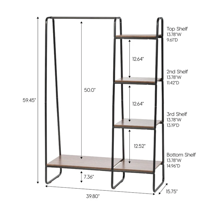 Metal Garment Rack with Wood Shelf - 5 Shelf