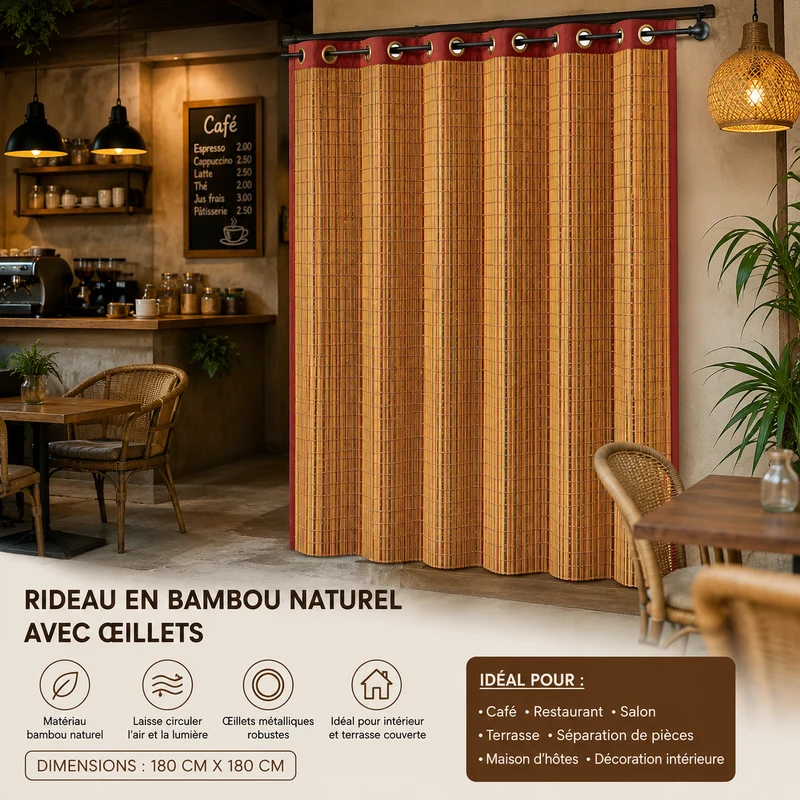 Rideau en Bambou Naturel – 180 × 180 cm