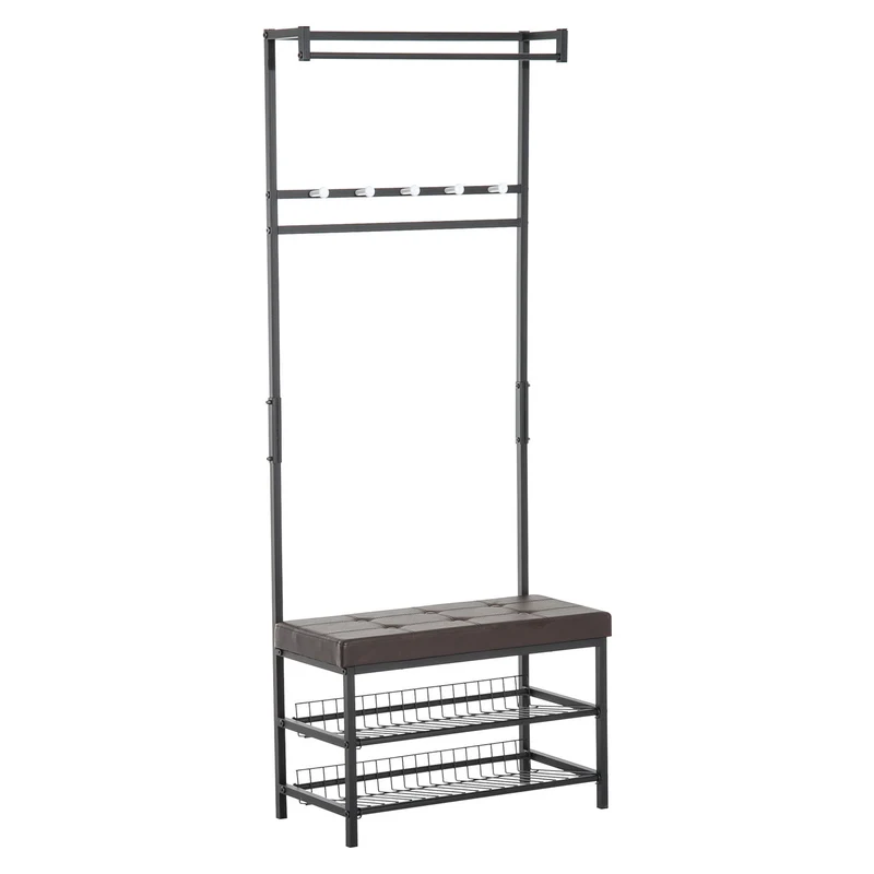 Nancy's Reedsport Garderoberek - Kapstok - Schoenenrek - Zwart - ± 70 x 35 x 180 cm