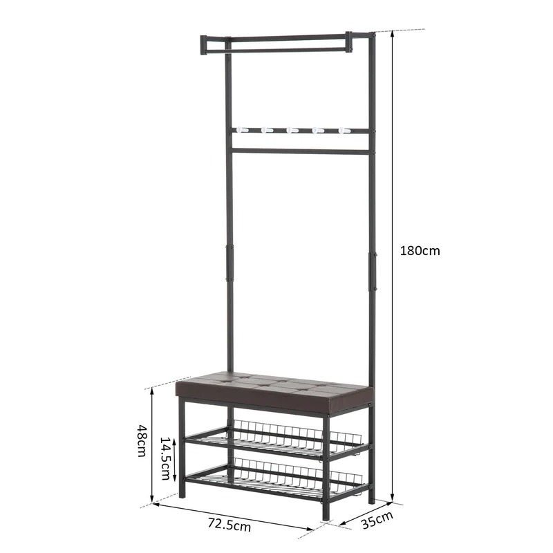 Nancy's Reedsport Garderoberek - Kapstok - Schoenenrek - Zwart - ± 70 x 35 x 180 cm