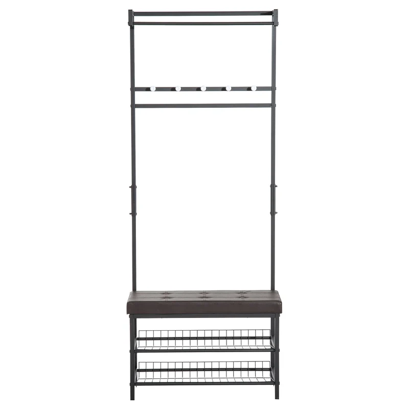 Nancy's Reedsport Garderoberek - Kapstok - Schoenenrek - Zwart - ± 70 x 35 x 180 cm