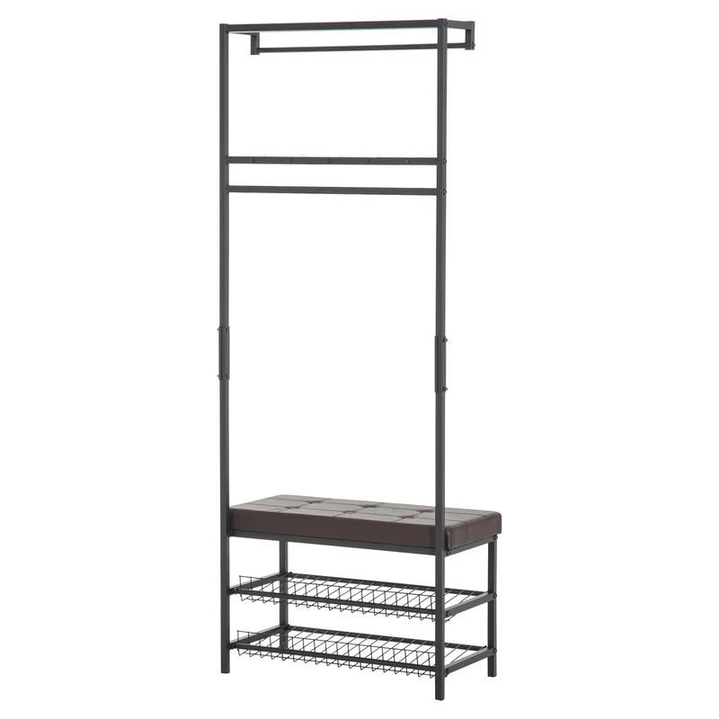 Nancy's Reedsport Garderoberek - Kapstok - Schoenenrek - Zwart - ± 70 x 35 x 180 cm